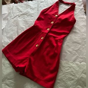 VTG 90s halter romper sz small ‘91 gold buttons 2.5” inseam shorty shorts summer